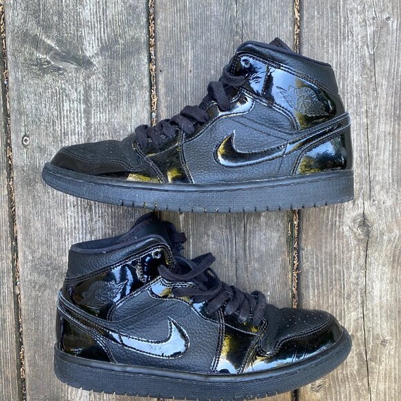 Nike Air Jordan 1 Mid Patent Triple Black Size 9 - Picture 4 of 9